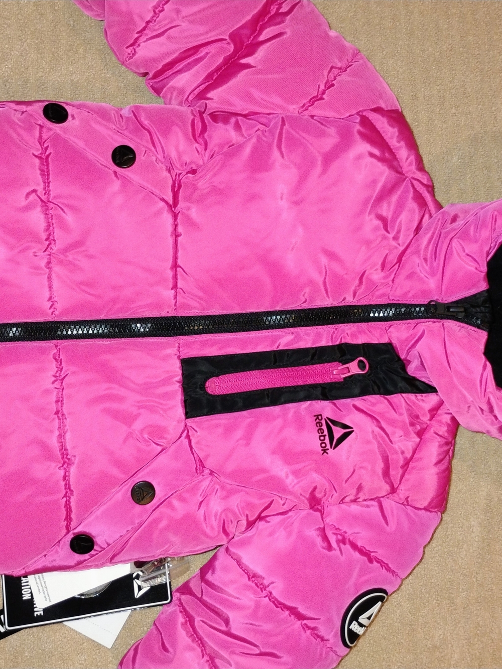Reebok Bright Pink Hooded Puffer Jacket for Kids